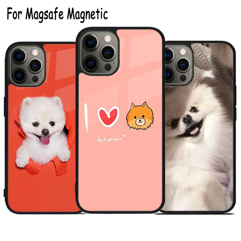 Funny Cute Pomeranian Dog Wireless Charge Magsafe Phone Case For iPhone 15 16 14 13 11 12 Pro Max Plus Magnetic Bumper Cover