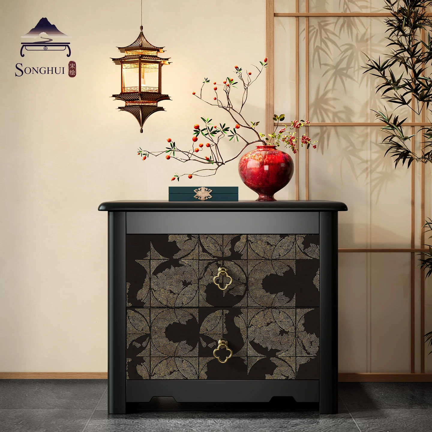 LH new Chinese bedside table pure solid wood chest of drawers household wall locker