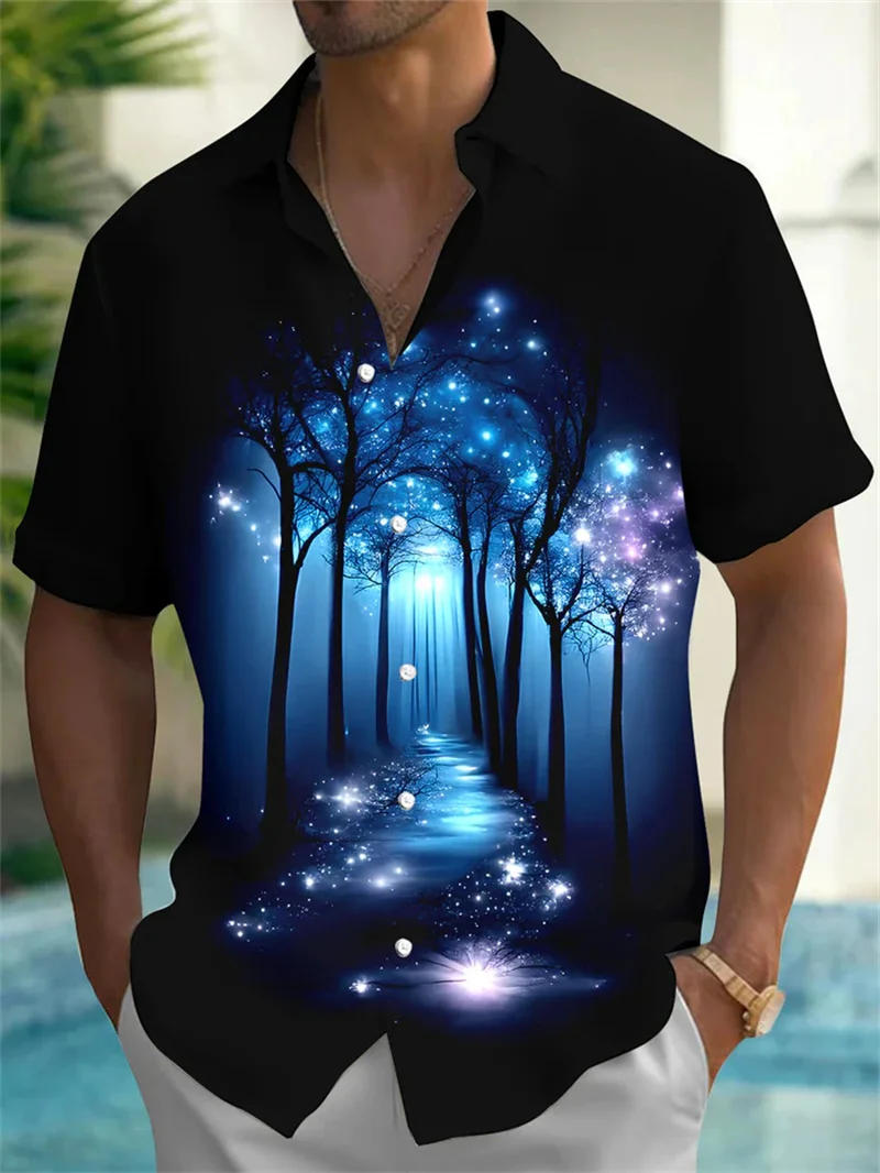 Men's shirt, ocean animal print clothing, beach vacation Hawaiian shirt, casual lapel, fashionable short sleeved top, 2025