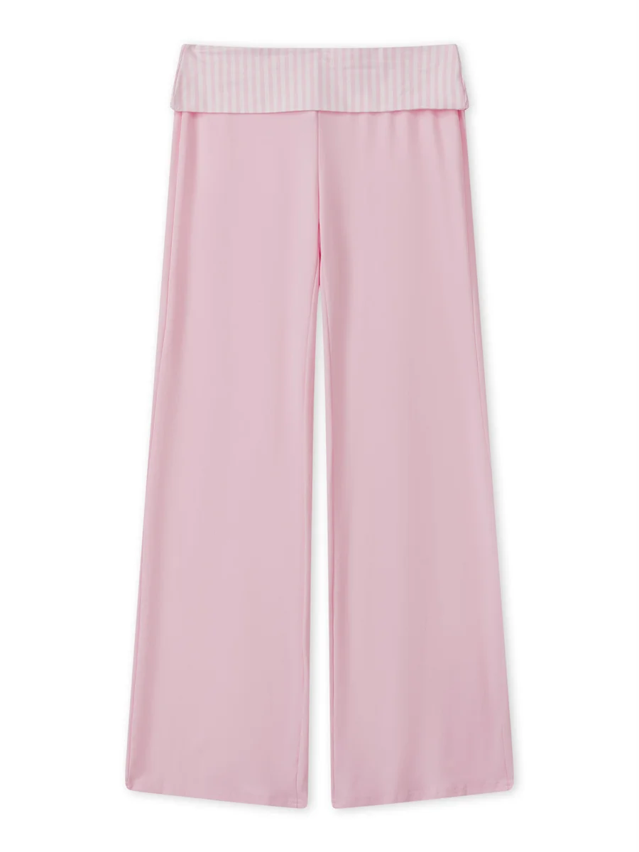 กางเกงทรงบานสำหรับผู้หญิง ลายทาง/ลายโบว์/ลายจุด สไตล์ลำลอง เอวต่ำ