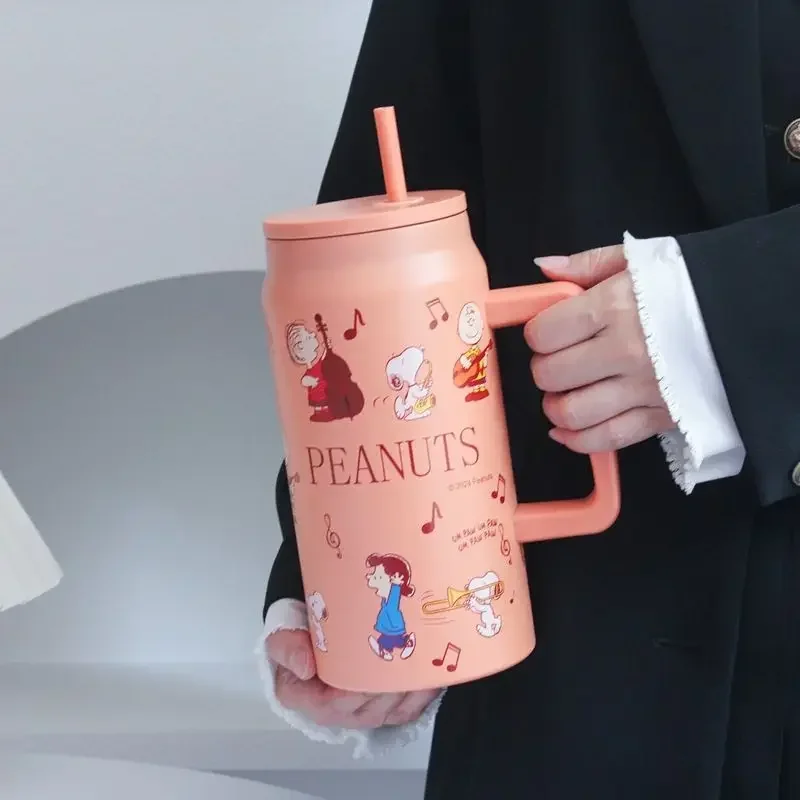 

1500Ml Cartoon Cute Peanuts Insulated Cup Large Capacity Straw Water Bottle Kawaii Portable Stainless Steel Cup Girls Travel Cup
