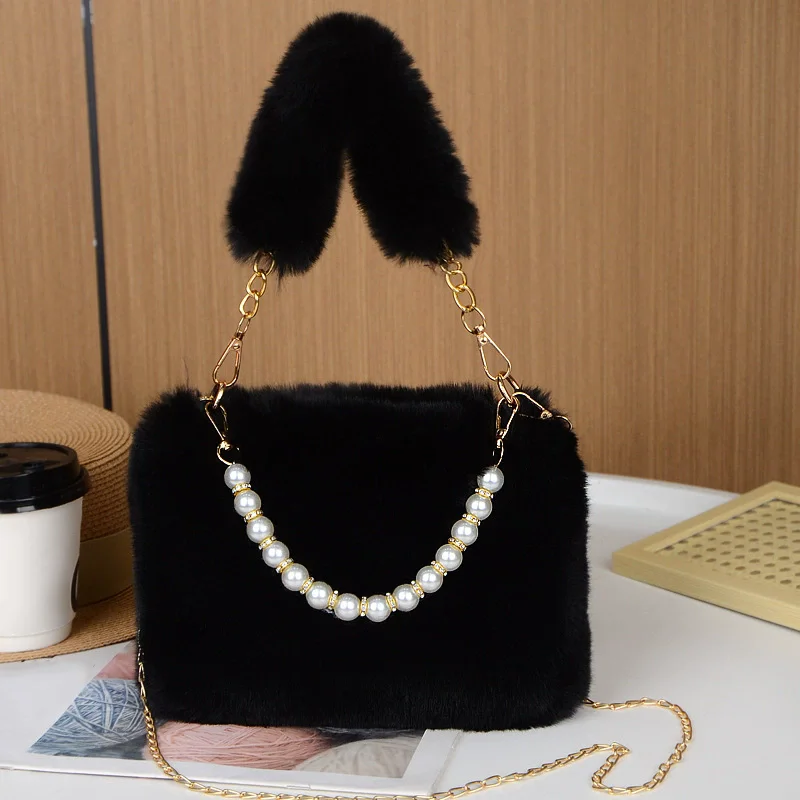 Modische Perle Kaninchenfell Handtasche Damen Umhängetasche Kette Design Winter Kleine vielseitige Umhängetasche – Detail 21