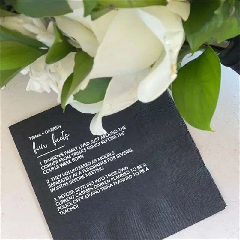 

50PCS Fun Facts Personalized Wedding Napkins - Bridal Shower - Rehearsal Dinner - Engagement Party Napkins - Wedding Bar Napkins