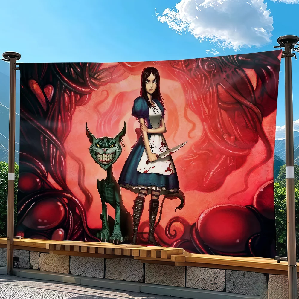 Game A-Alice M-Madness R-Returns Flag Tapestry Outdoor Party Bedroom Living Room Dormitory Decorative Themed Wall Hanging Banner