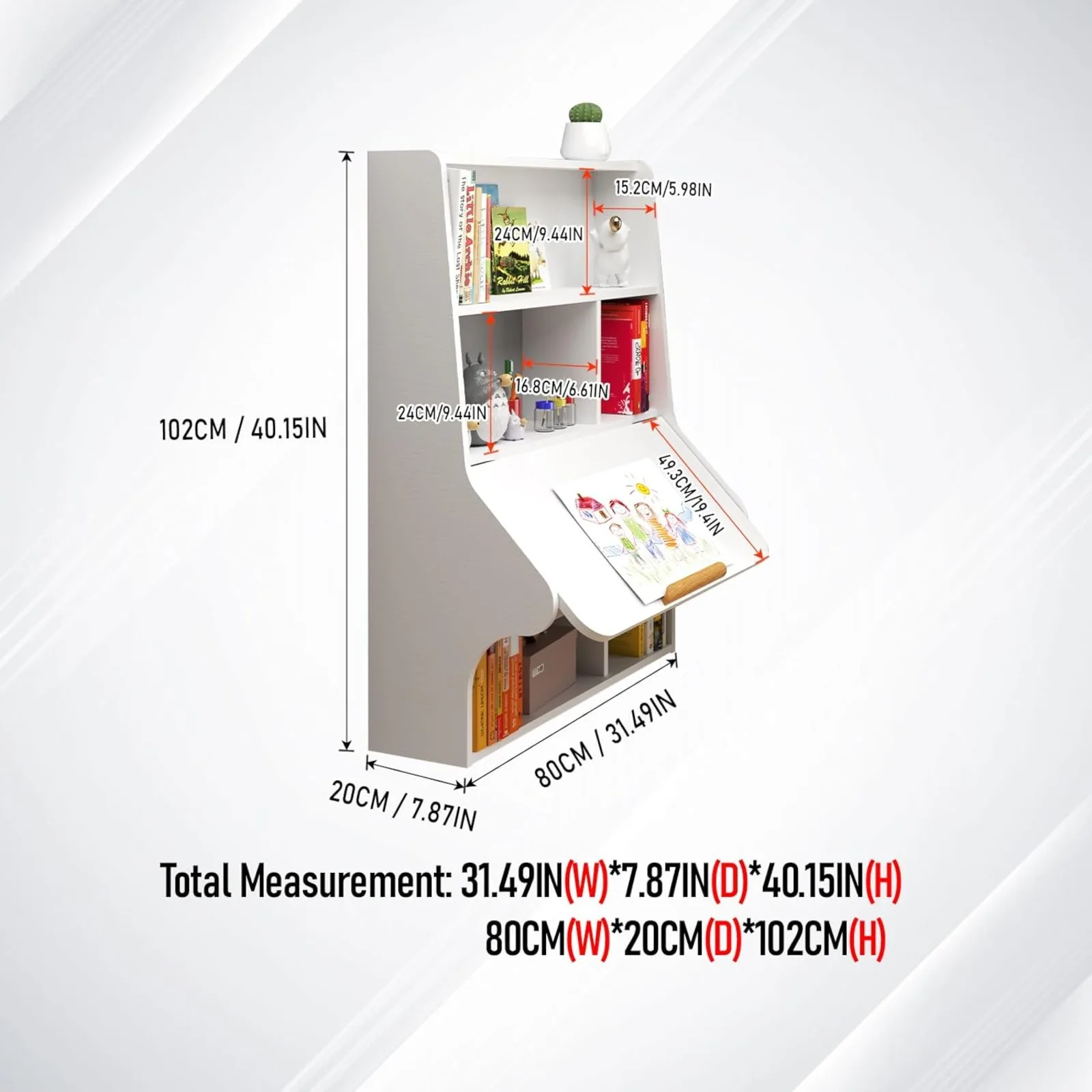 US Folding Wall Mounted Drop Leaf Table, Foldable Desk with Shelves, Floating Laptop with 4 Adjustable Angles, Multifunctional