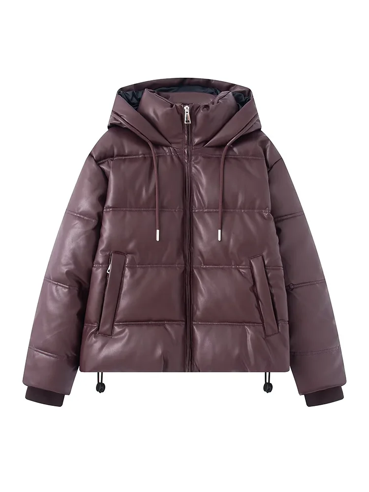 HH Vrouw Lange Mouwen Trekkoord Zak Decoratie Rits Effen Kapmantel Vrouwelijke Winter Down Kunstleer Katoenen Kleding