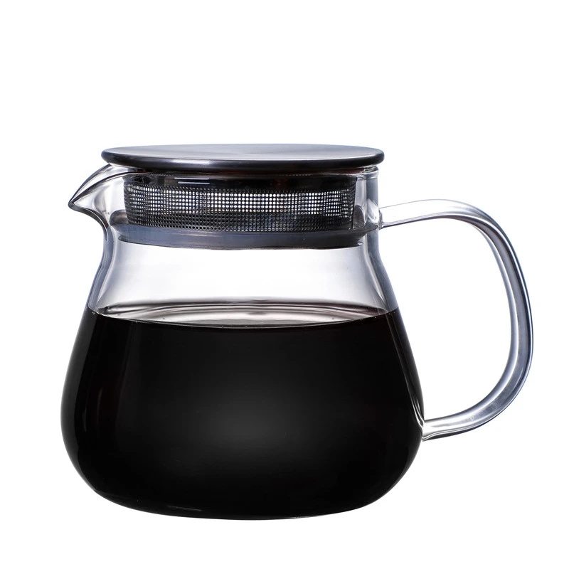 Heat Resistant Coffee Pot Hand Brewing Coffee Pot Steel Cover Transparent Sharing Pot Glass Brewing Pot with Handle