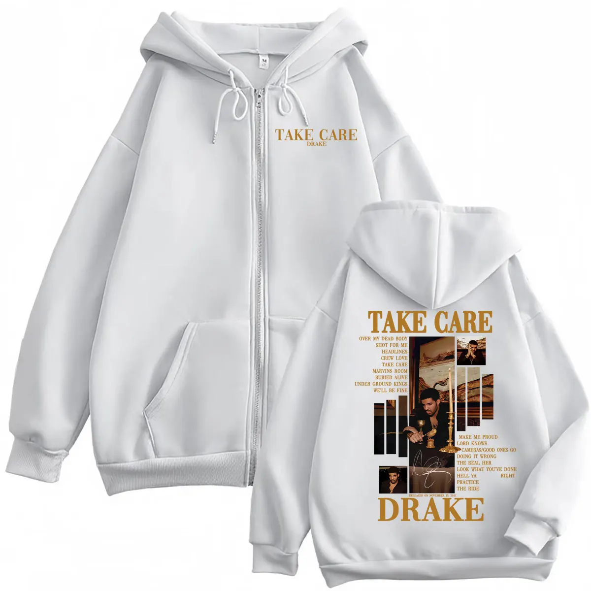 Rapper Drake Take Care Album Merch Zipper Hoodies Hip Hop Vintage Zip Up Hooded Sweatshirts Men Women Casual Fashion Pullovers