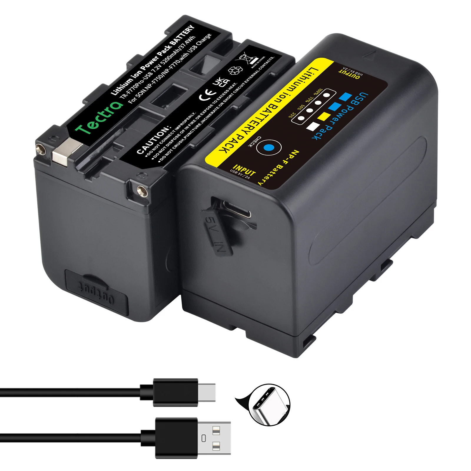 Tectra NP-F Series USB-C Charging Lithium Battery Pack 5200mAh&7800mAh for Sony NP-F550 F750 F960 F970 HXR-NX100 NX200 PXW-Z150
