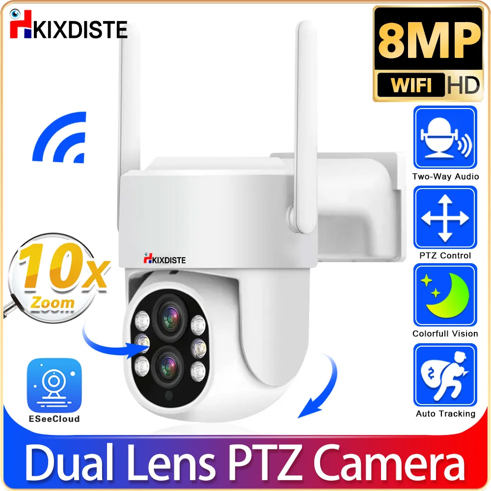 10X Zoom Dual Lens Wifi PTZCamera Waterproof Securiy Protectio 8MP 4K Wireless Outdoor Auto Tracking EseeCloud VideoSurveillance