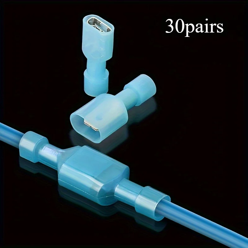60pcs/30sets Male/Female Quick Disconnect Shovel Type Wire Crimp Terminal Connector Fully Insulated