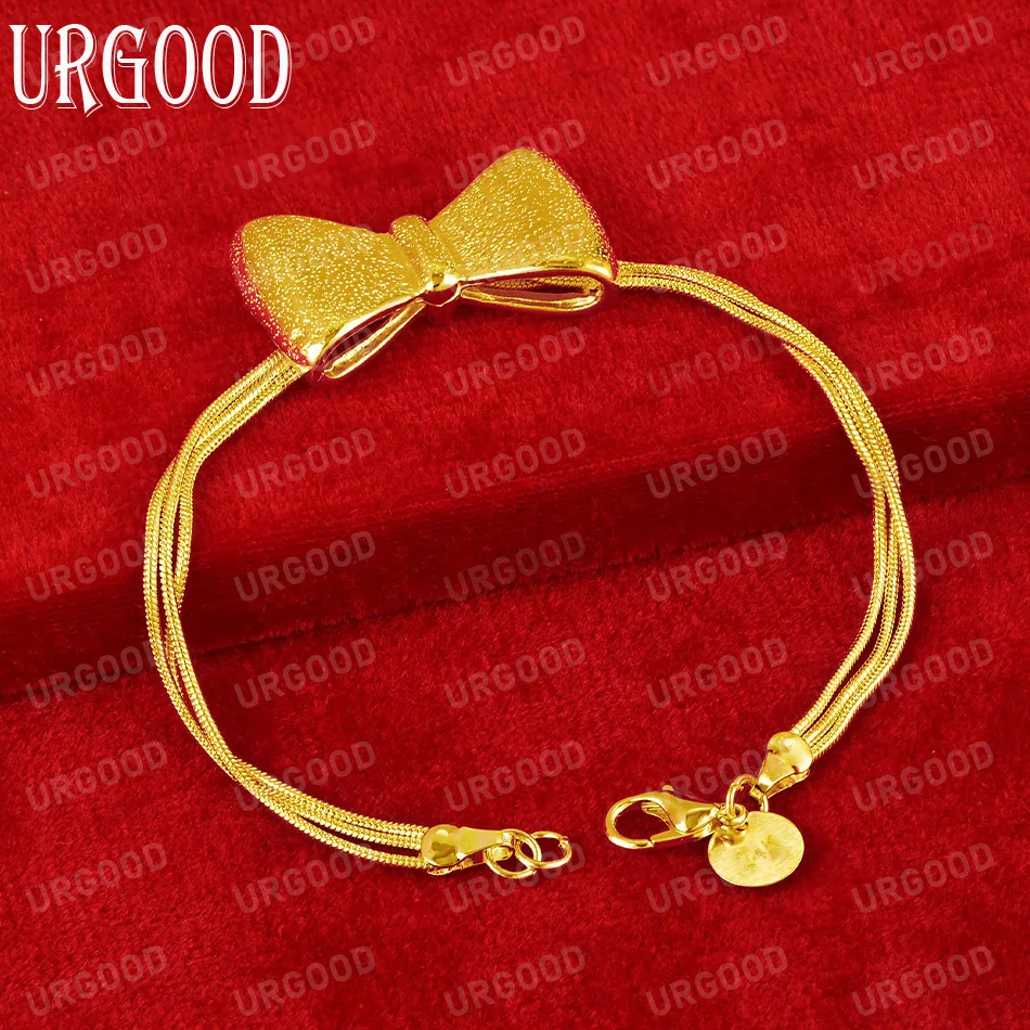 

925 Sterling Silver 8 Inch 18k Gold Snake Chain Bow Bracelet Romantic Party Woman Gift Wedding Jewelry