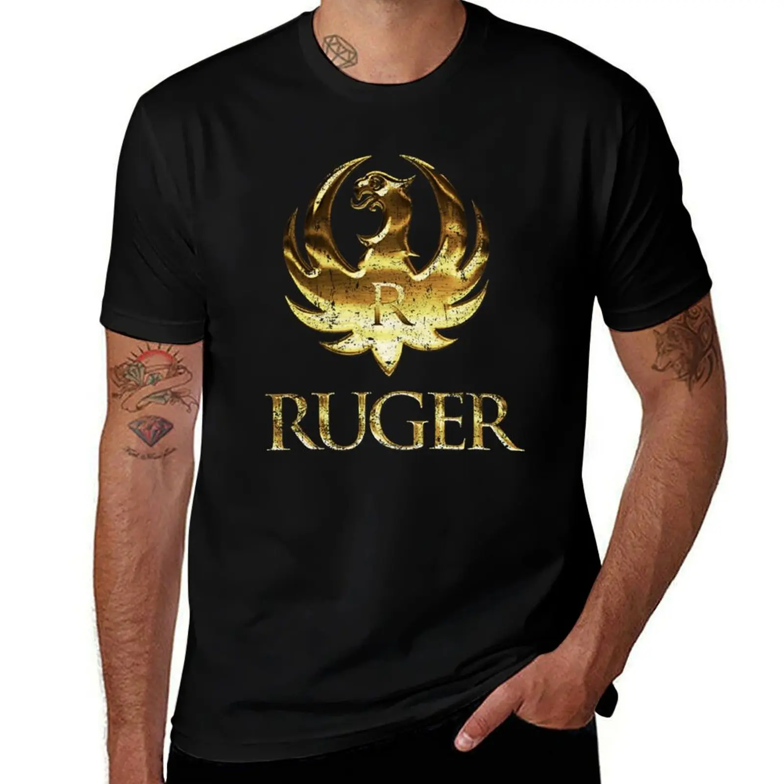 Uniqe Ruger Distressed T-Shirt Comfortable Basic Crew Neck Tee T-Shirt