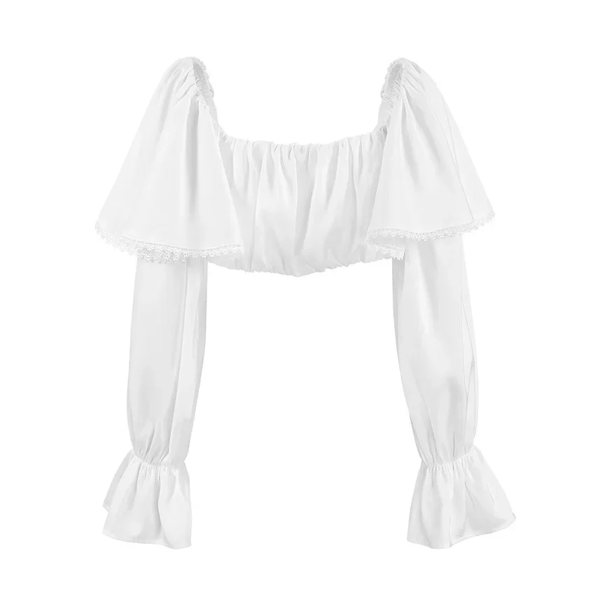 Fashion Crop Top For Spicy Girls, Women's Short Style, 2026 Summer Spliced Ruffle Edge Pullover Shirt