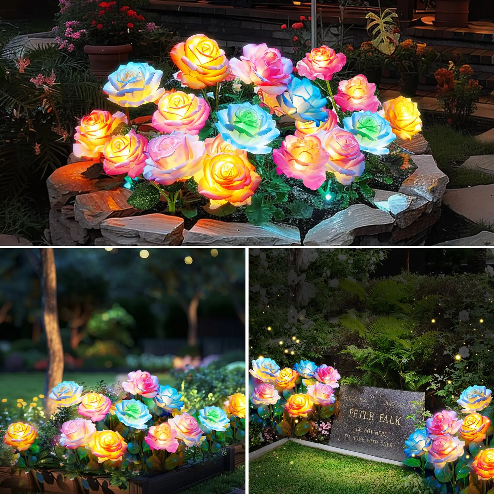 Solar Garden Lights Outdoor Multi-Color Changing LED Waterproof Rose Flower Solar Lights Landscape Pathway Garden Decor Gifts for Women 6