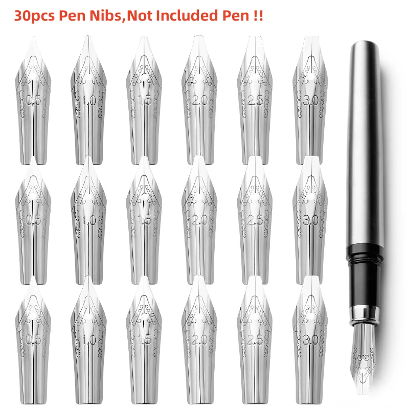 30pcs Fountain Pen Nibs Stainless Steel Ink Pen Replacement Nibs Blue Pens Stationery Office School Supplies