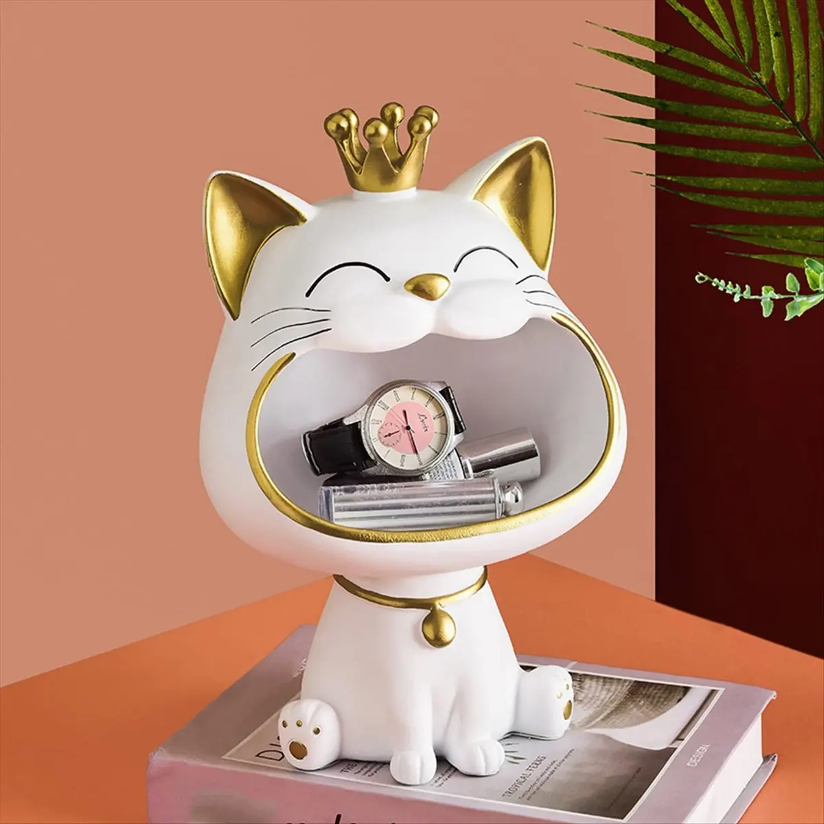 N14R Top Fortune Crown Big Mouth Cat Decoration Entrance Key Storage Tray Fortune Cat Entrance Key Storage Ornaments