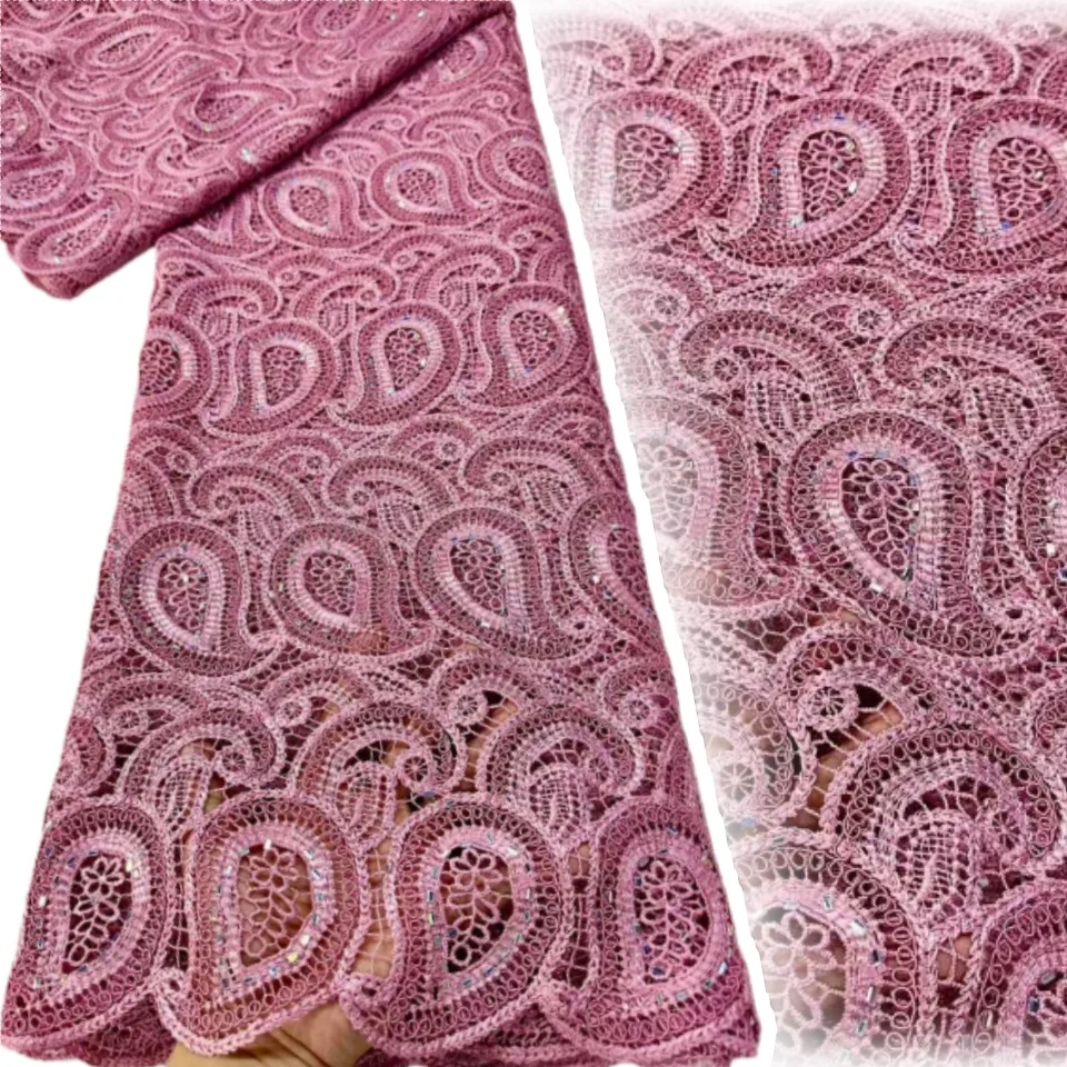 

African Water Soluble Fabric Lace Fabric Elegant Guipure Rope Lace Sequin Fabric for Sewing Ladies Party Dresses 5 Yards 2184