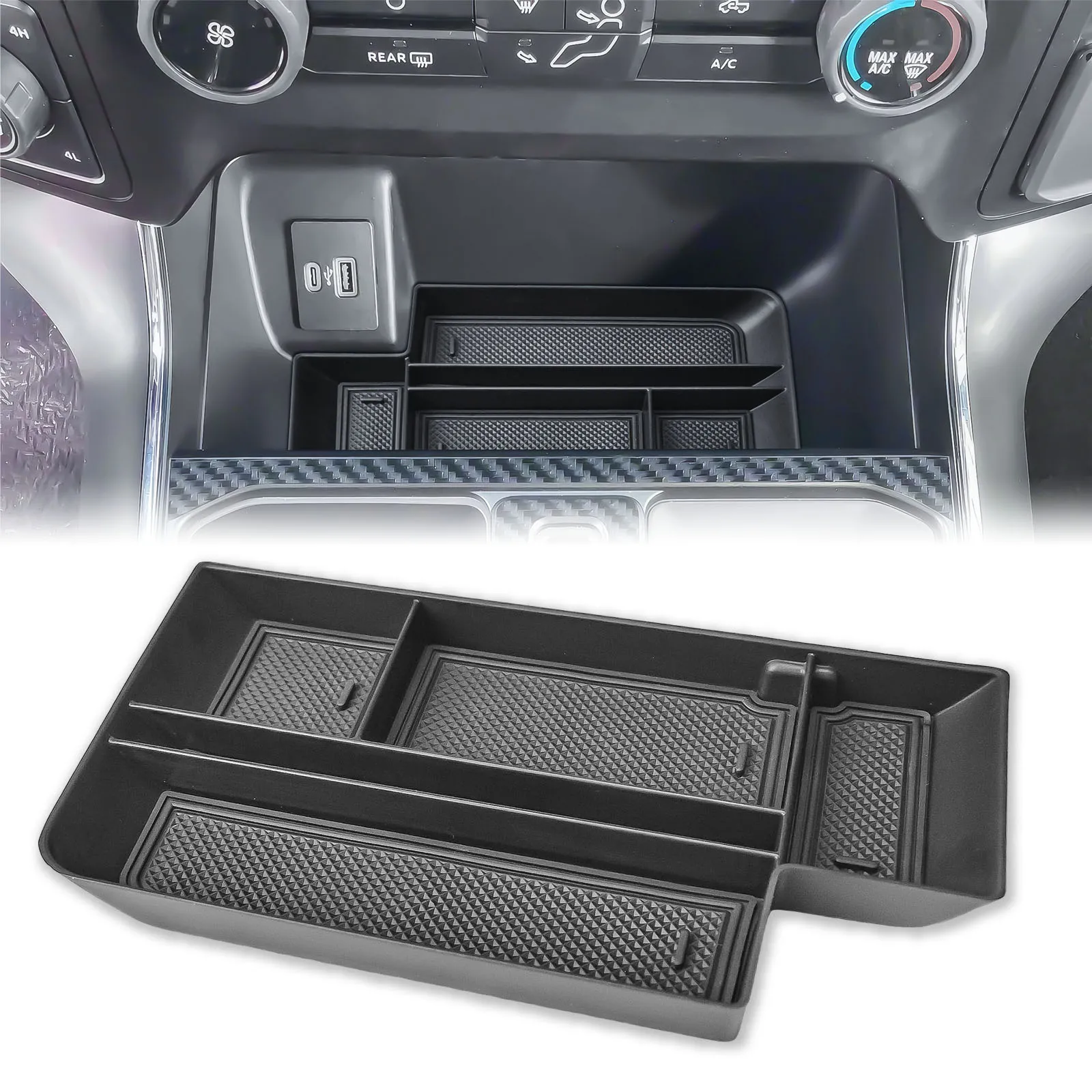 

Center Console Compartment Cover Organizer for Ford F150 2021-2024 2025 & Lightning XLT 2022 2023 2024 Front Storage Accessories
