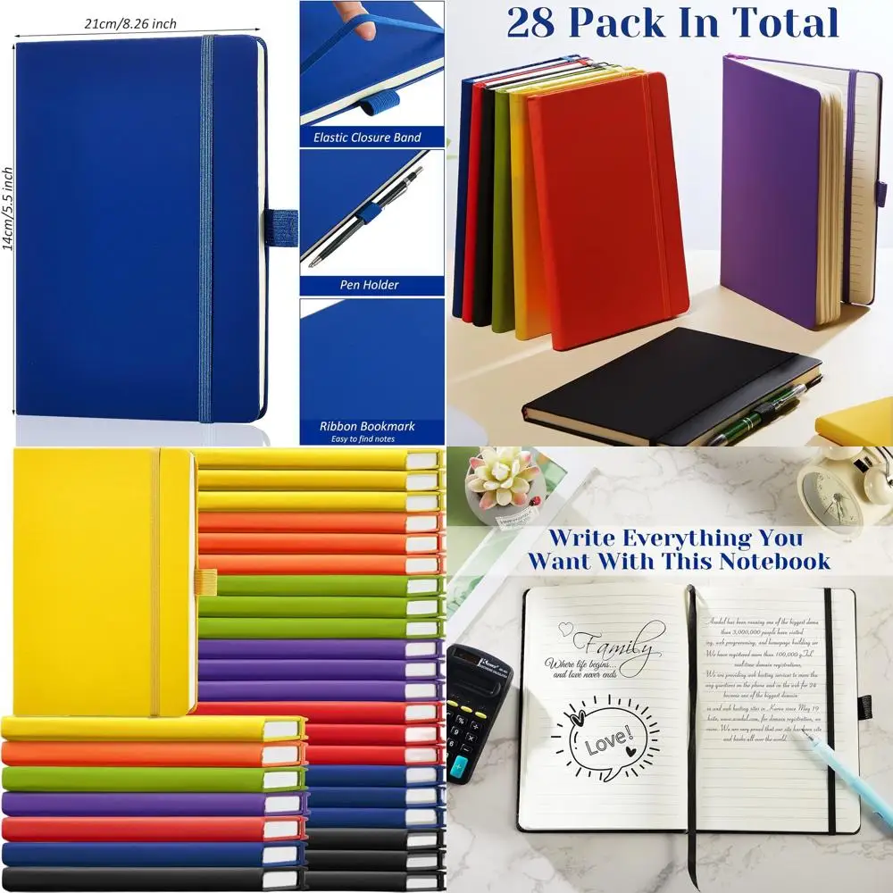

A5 Lined Journal Set, PU Leather Cover, 5.5x8.2 Inches, College Ruled, Pen Holder, Bulk Pack for School, Business, Travel