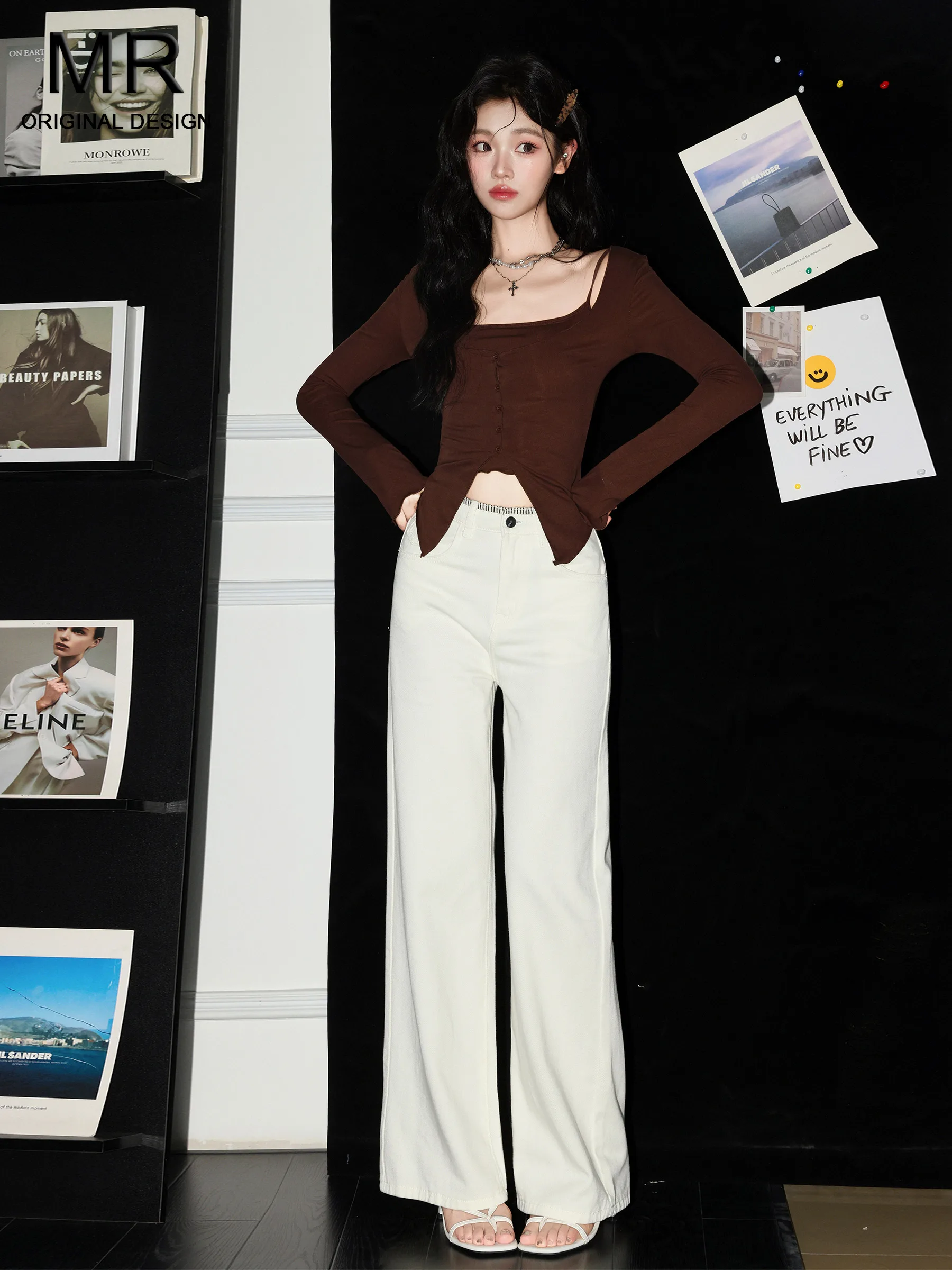 

High Waist Wide Leg Jeans Women's Loose Slimming Drapey Straight Floor-Length Pants Casual Style Autumn New Arrival