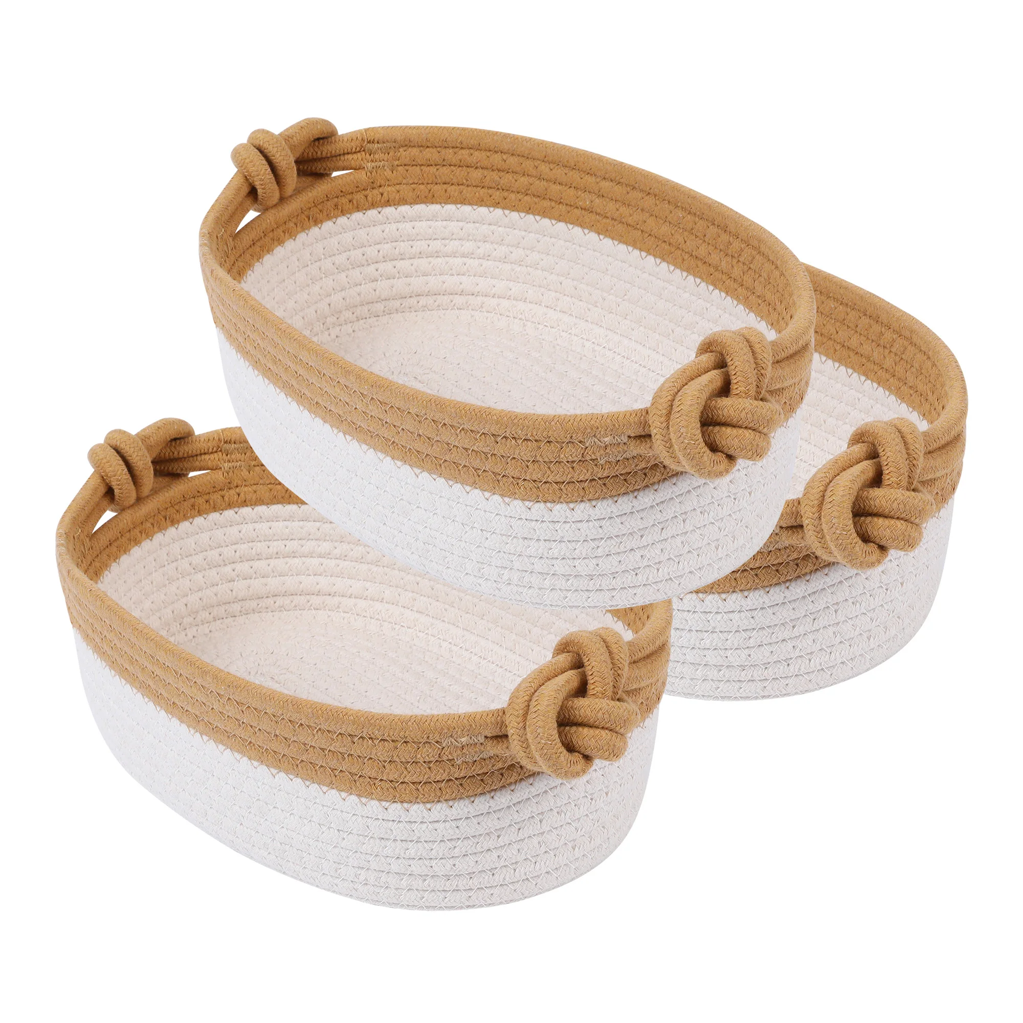 

3pcs woven storage basket with handles khaki 12.6x7.9x4.7 inches