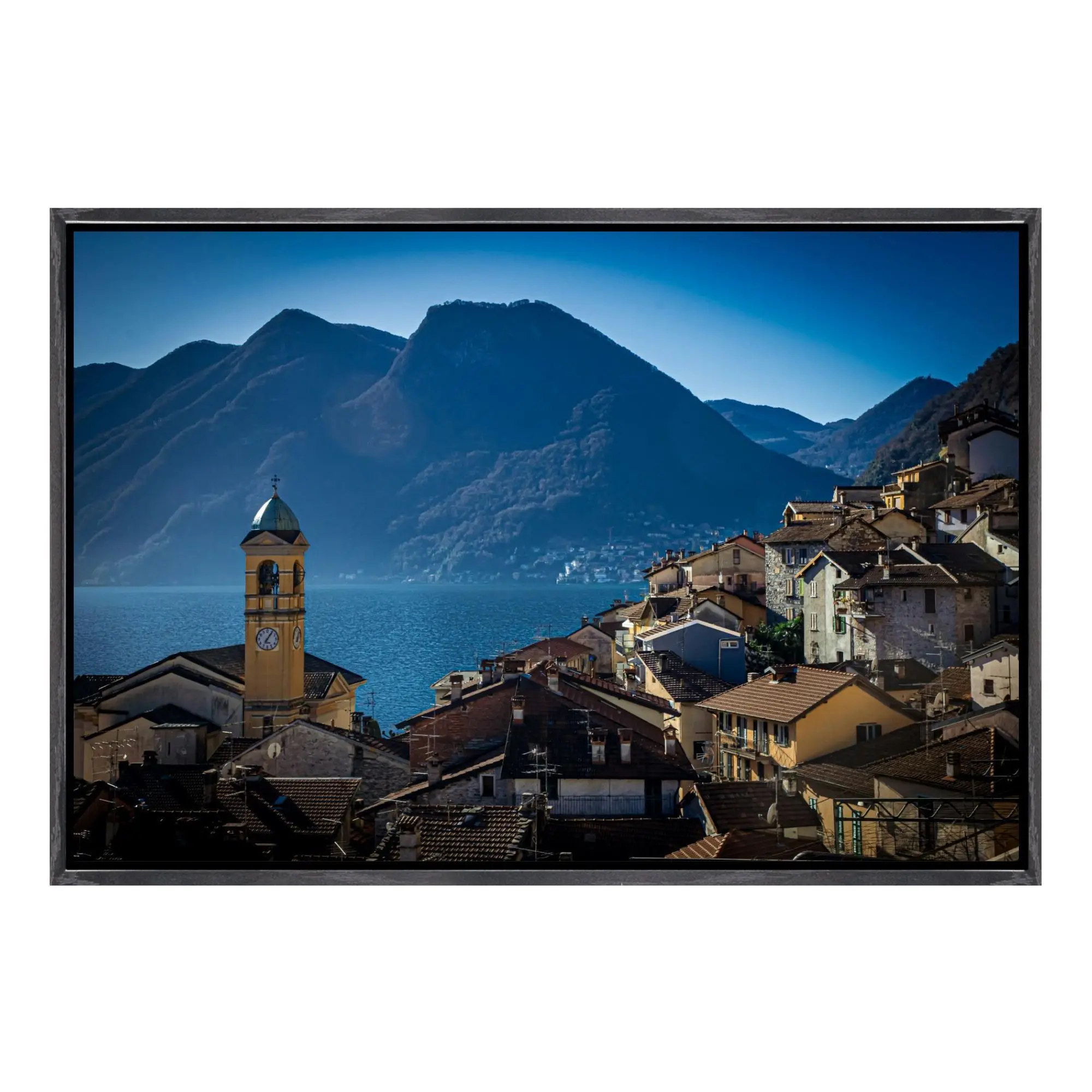 البحر الأبيض المتوسط نمط إيطاليا بحيرة كومو المناظر الطبيعية الخلابة المشهد ليكسايد العائمة مؤطرة قماش ملصق جدار ديكور