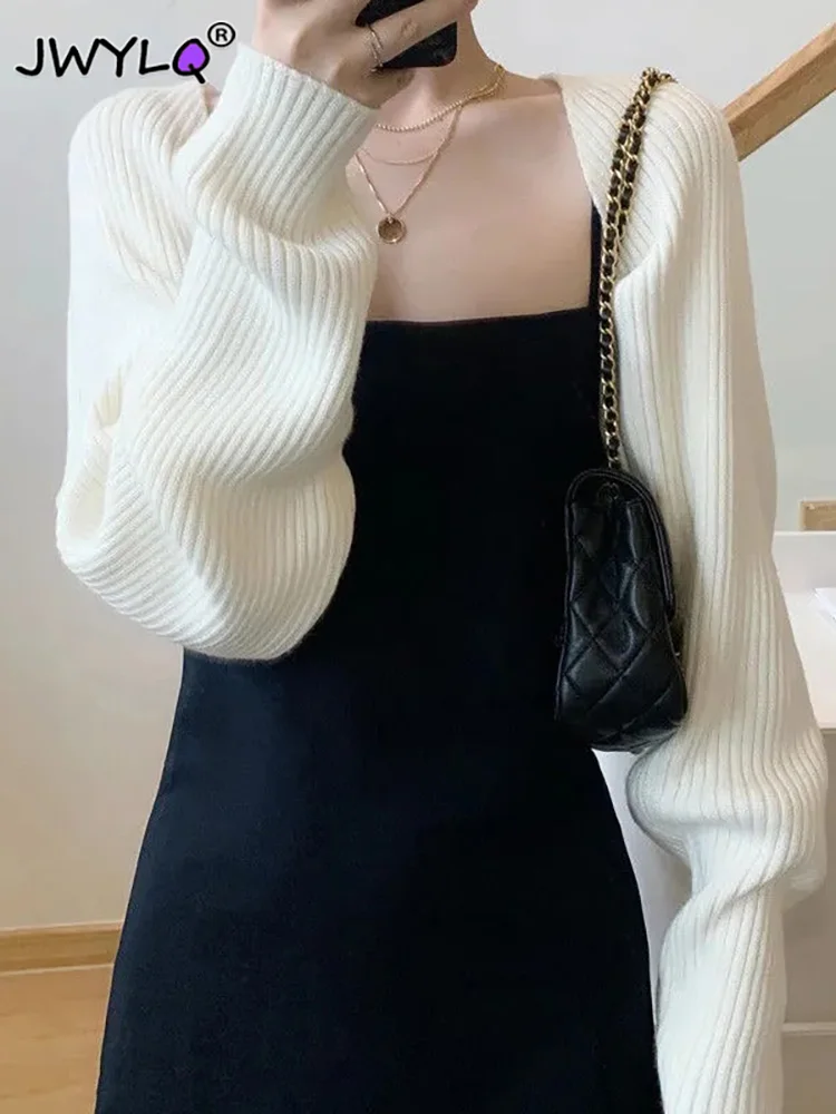 Korean Fashion Sexy Knitted Shawl Autumn All-match Loose Long Sleeve Streetwear Cardigan Top Elegant Simple Simple Sweater Coat