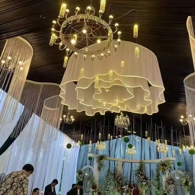 

Wedding Ceiling Gauze curtains,Glowing Waves Props, Korean style for Party Stage Hall 20M,Hanging Gauze With String Lights deco