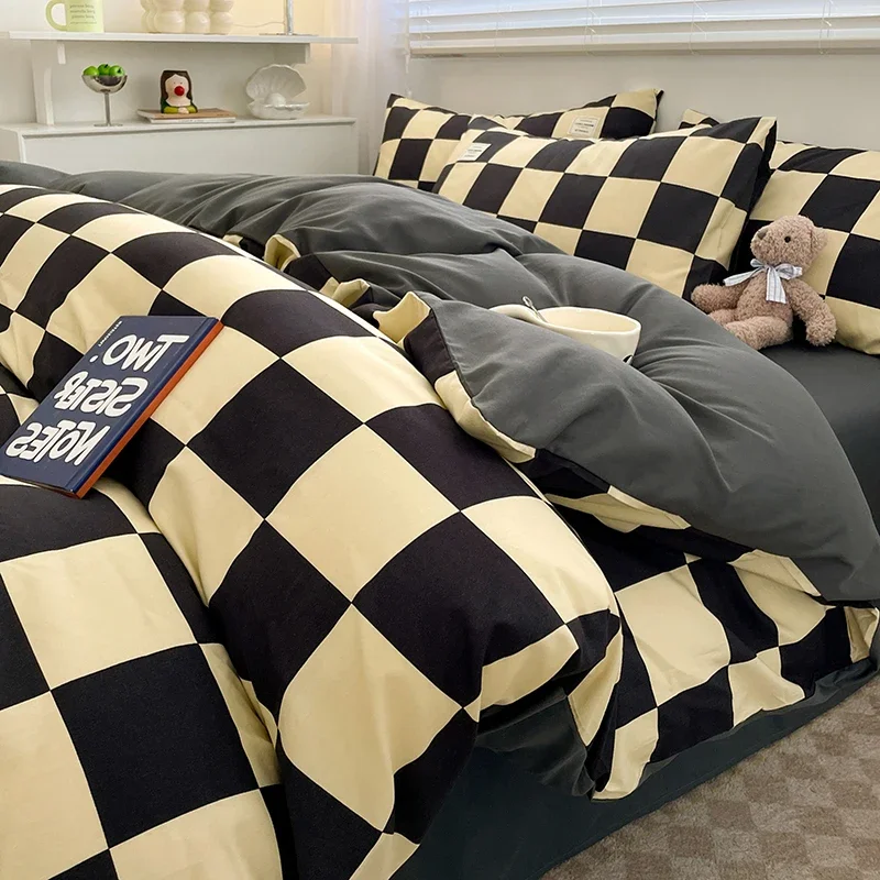 Plaid Style Bedding Set Skin-friendly Quilt Cover Pillowcase Bedsheet Home Bed Linen Sets Single/Full/Queen/King Size Bedclothes