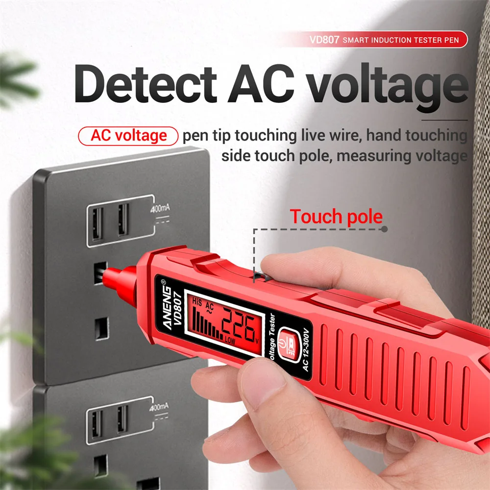 VD807 Digital Voltage Detectors Electric Tester Pen AC 24-300V Portable Indicator Screwdriver NCV Electroprobe Metal Detector