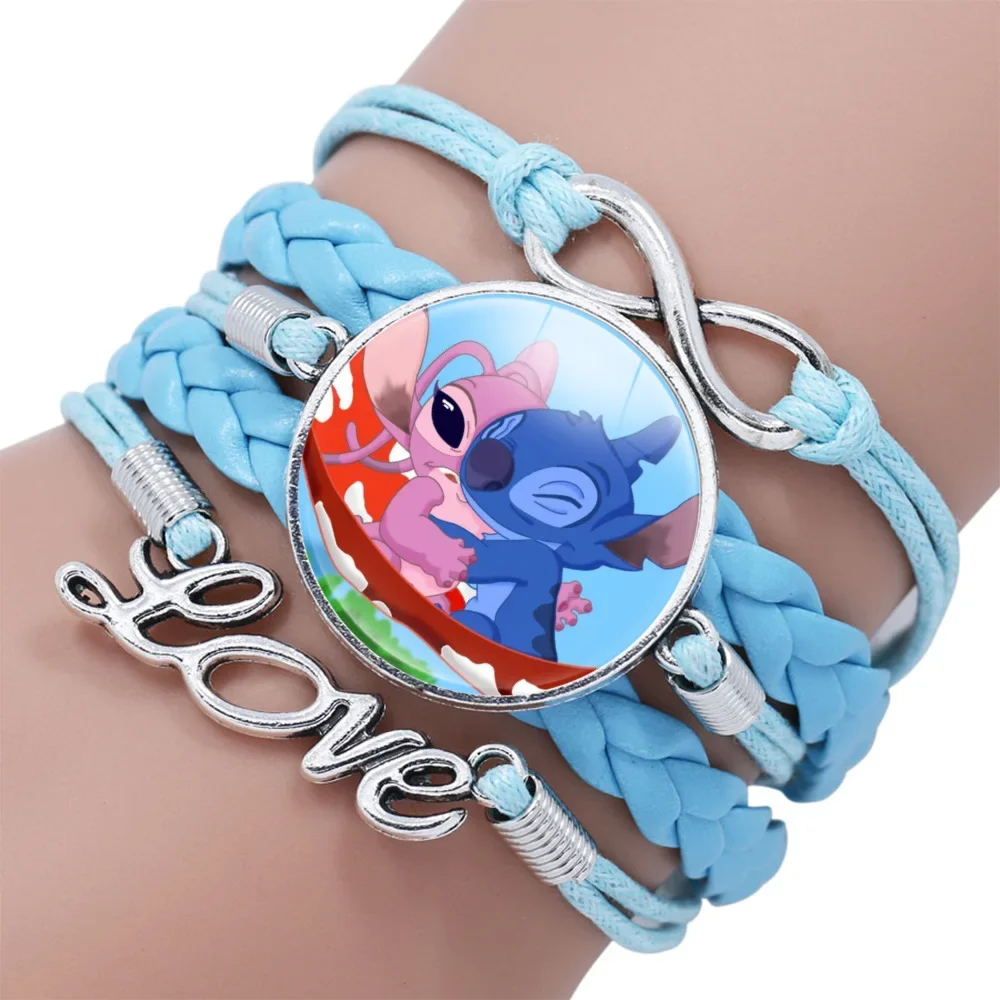 Bracelet en cuir bleu multicouche imprimé Disney Stitch, bracelet transparent, bracelet en acrylique CAN o & Stitch, bracelet de dessin animé mignon, cadeau pour fille