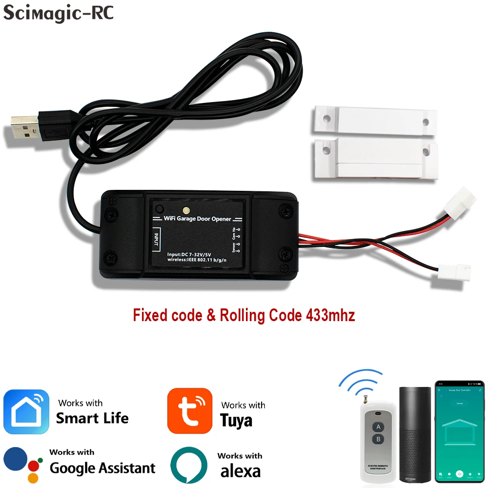 

AC DC 7-32V 85-250V USB 5V Universal Tuya 433MHz Garage Door Remote Opener 433.92 Rolling Code Switch Receiver Voice Controller