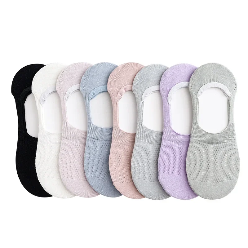 5 Pairs Women Invisible Socks Slippers Summer Silicone Non-slip Mesh Breathable Boat Sock Low Cotton No-show Thin Female Socks