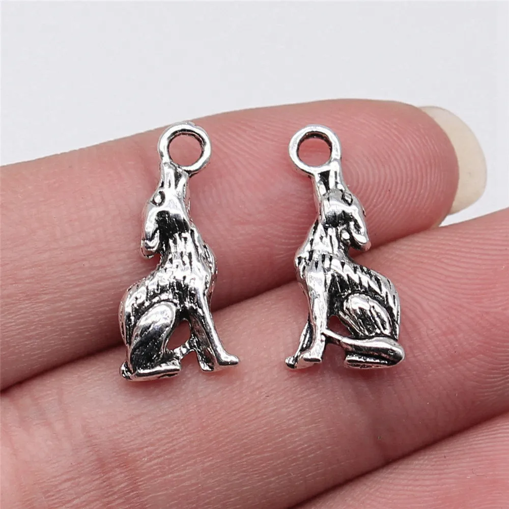 10pcs/lot 21x7mm Howling Wolf Charms For Jewelry Making Antique Silver Color 0.83x0.28inch