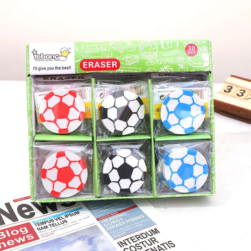 30 pcs/lot Creative Football Shape Eraser Cute Writing Drawing Rubber Pencil Erasers Stationery For Kids Gifts School Supplies