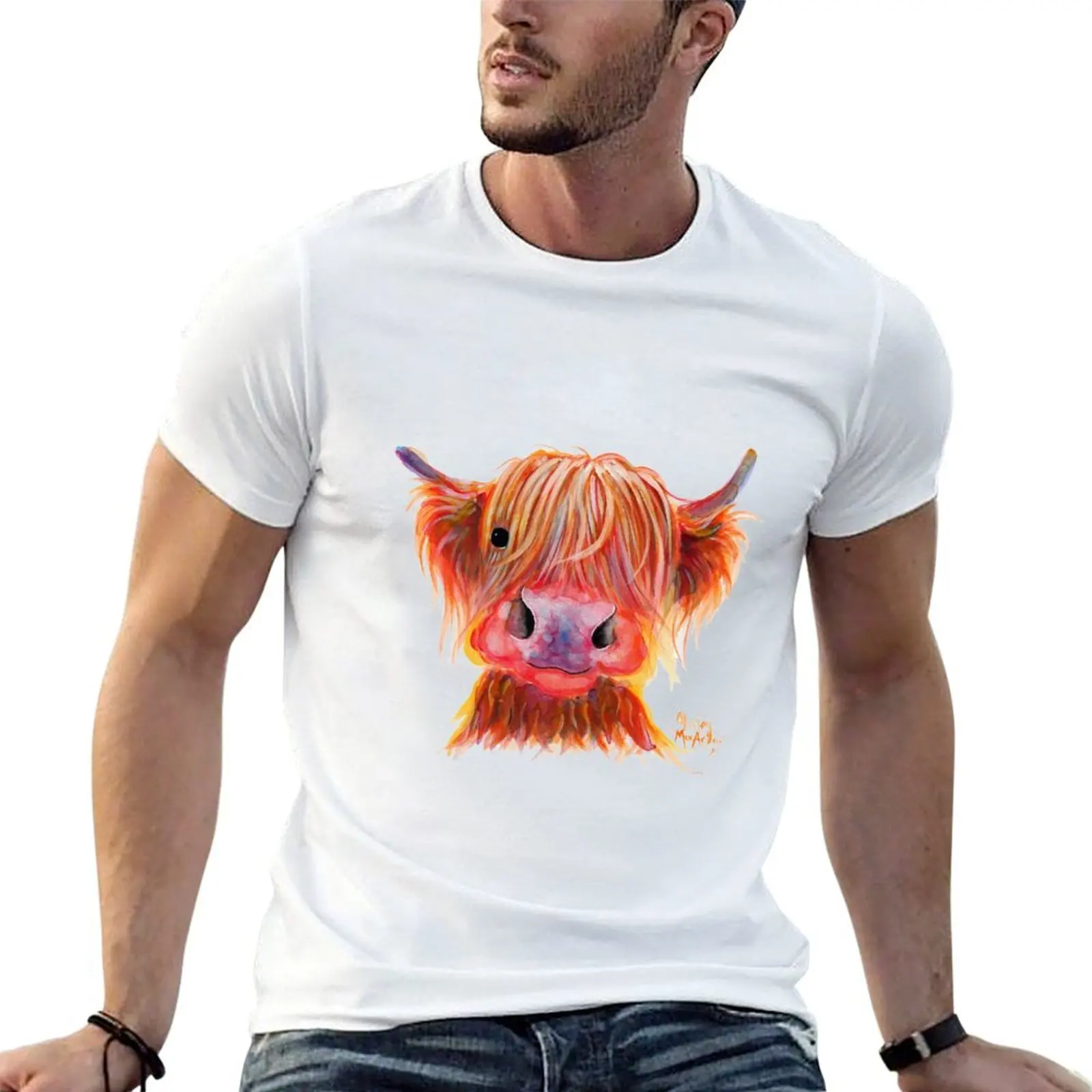 Scottish Highland Hairy Cow ' CHILLI CHOPS ' by Shirley MacArthur T-Shirt designer shirts customizeds mens cotton t shirts