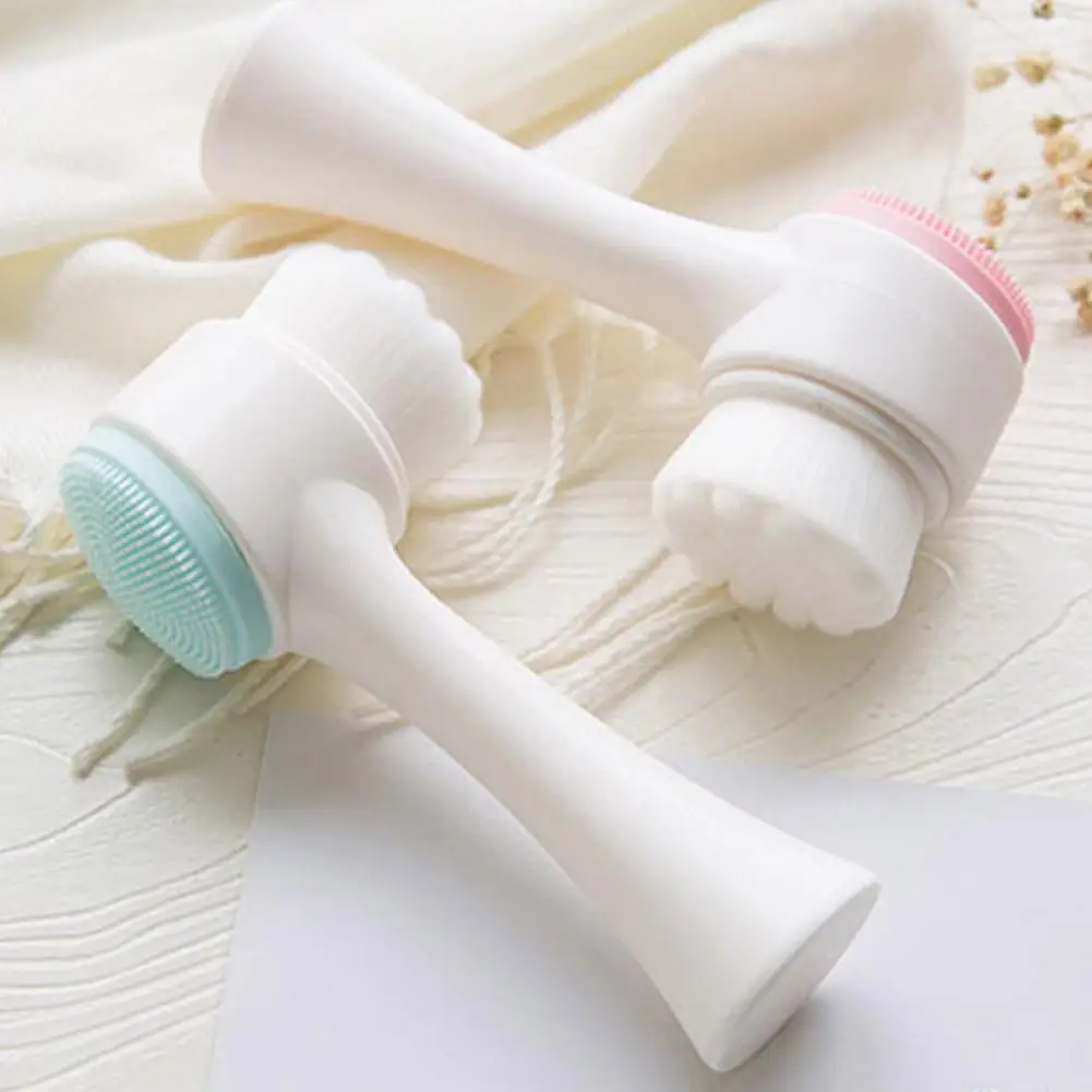 ダブルシリコン洗顔ブラシ手動マッサージ顔毛洗浄角質除去剤フェイシャルソフトブラシダブルブラシ両面 X3K7