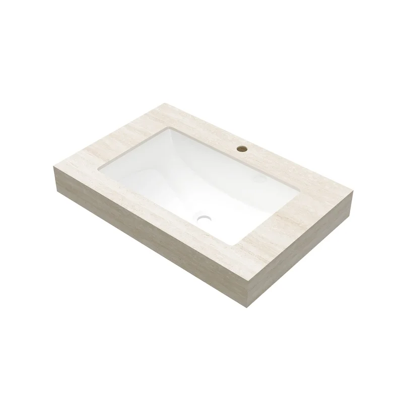 

30" MURI Roma Travertine Sintered Stone Countertop with Undermount Ceramic Basin, One Faucet Hole, No Cabinet, No Faucet, No Cover