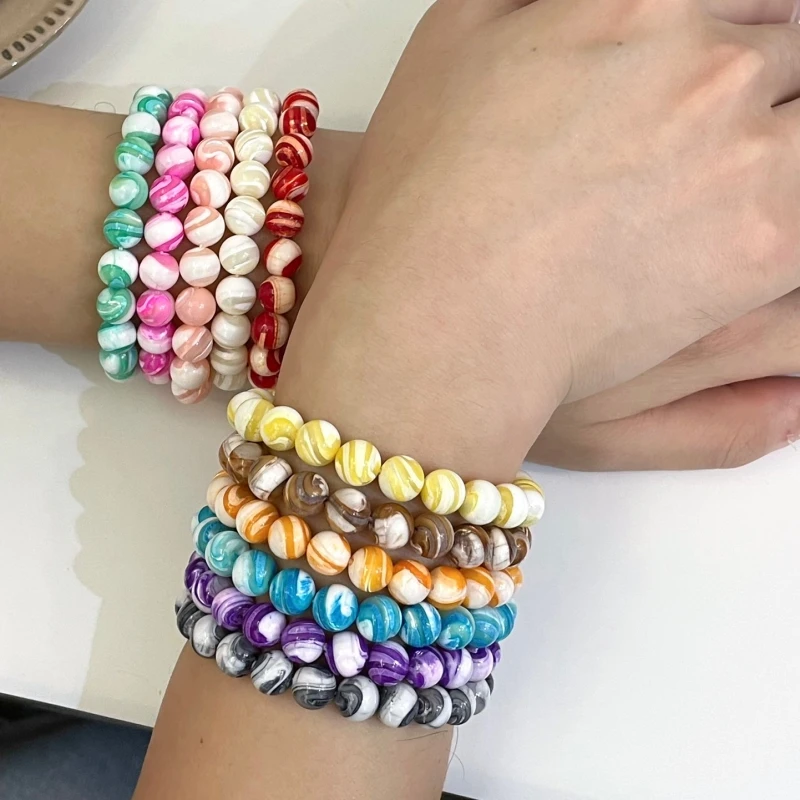 Summer Dopaamine Shell Bead Elastic Women or Men Bracelet Multicolor Unisex Simple Stylish Acceptable Customization Requirements