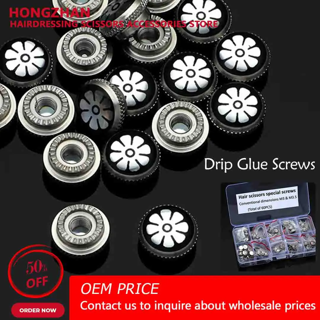 HongZhan 1BOX Drip Glue Flowers Screws for Barbers Hair scissors Professional Replacements of Assembly accessories Support OEM