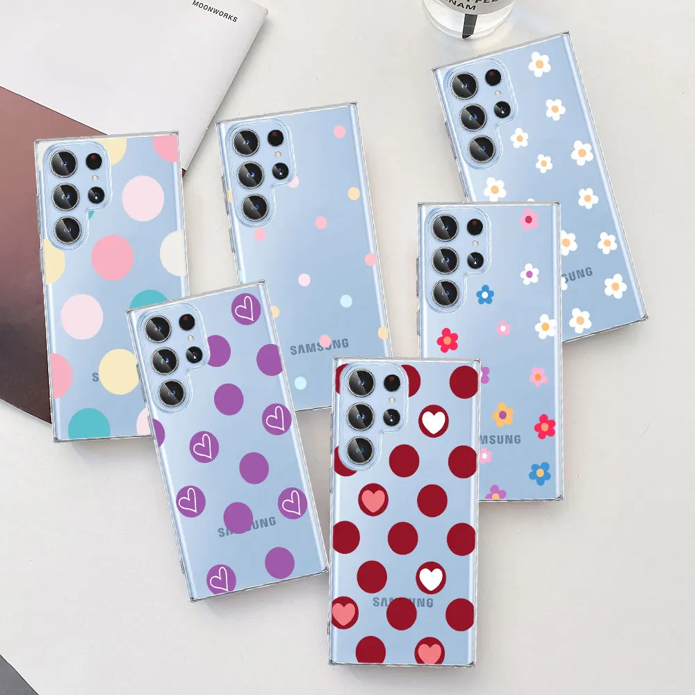 Colorful Cute Wave Poin Print Case For Samsung S26 S25 Edge S22 S23 S24 S20 Ultra S21 FE S10 Plus Transparent Soft Phone Cover