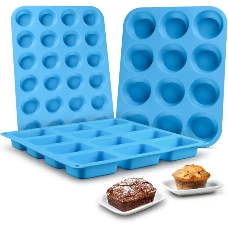 

Silicone Muffin Pan - Cupcake Pan, Mini Loaf Pan Silicone Baking Molds Food Grade 3-Pack