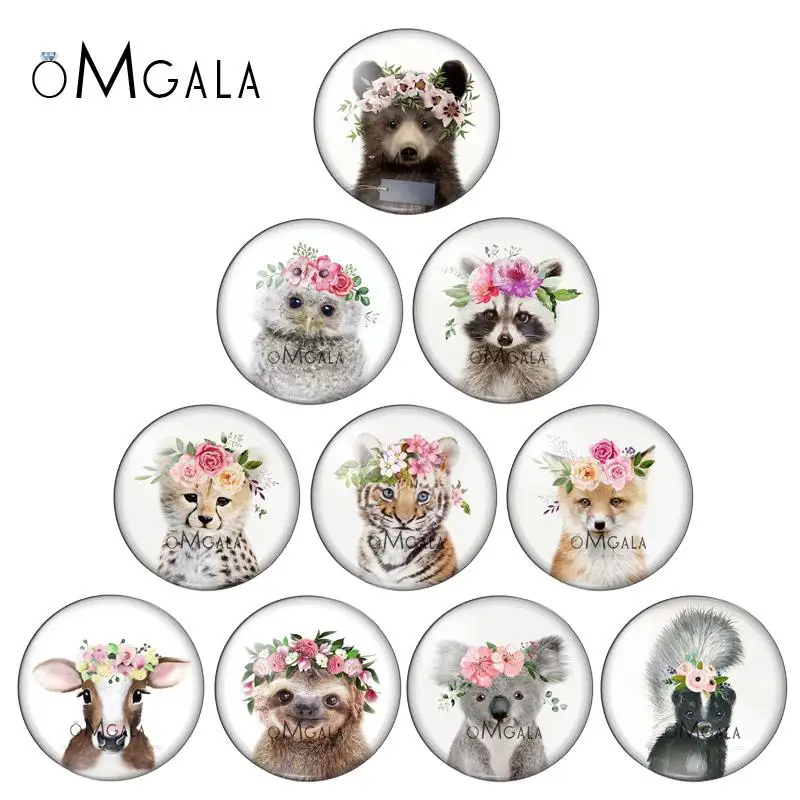 Painting Flower Animals Bear Tiger Wolf Fox 10pcs 12mm/18mm/20mm/25mm Round photo glass cabochon demo flat back Making findings