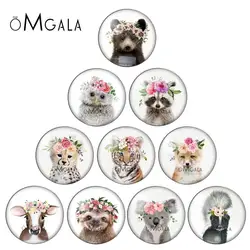 Painting Flower Animals Bear Tiger Wolf Fox 10pcs 12mm/18mm/20mm/25mm Round photo glass cabochon demo flat back Making findings