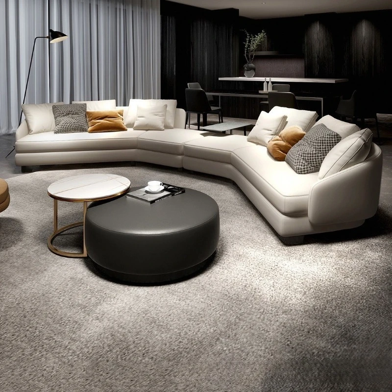 Minimalist leather sofa light luxury living room size special-shaped curved first-layer cowhide sofa combination