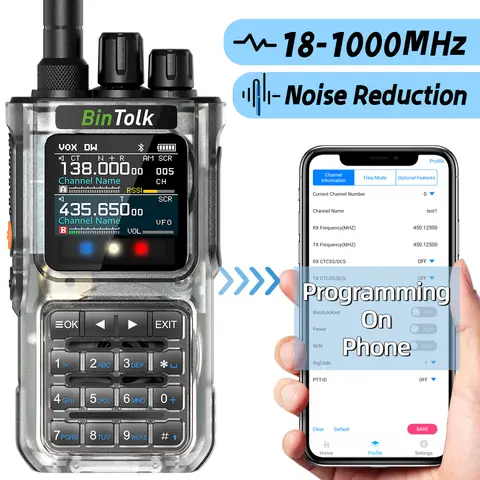 BinTolk 워키 토키 BT8000 10W 멀티 밴드 블루투스 프로그램 깜박임 소음 감소 깜박임 휴대용 AM FM 라디오 아마추어
