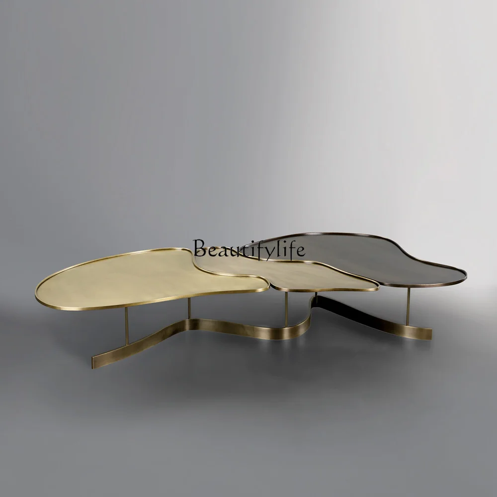 02High-end customized stainless steel special-shaped old coffee table villa sample room creative table