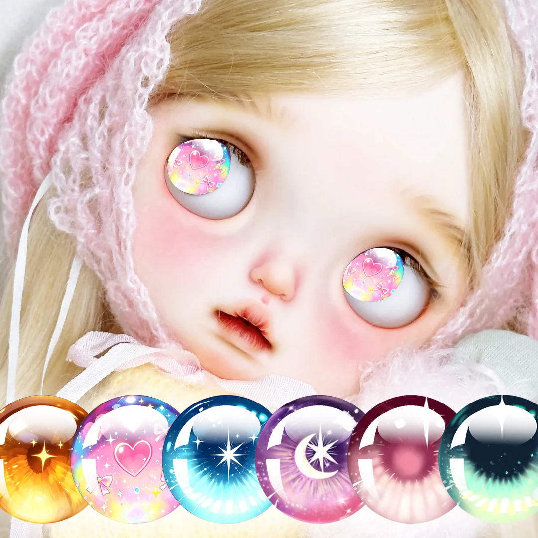 6Pairs Sweet Lovely Style Cute Pattern Eyes Chips Blythe Doll Pupil Eyes Glass Cabochons Accessories Items Wholesale MS014