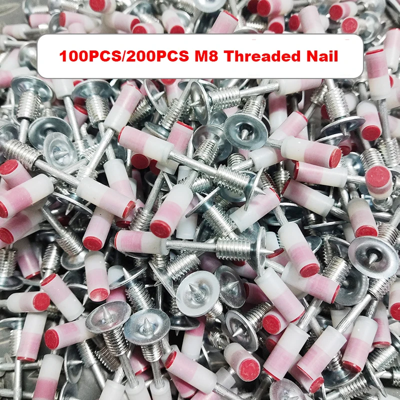 

100PCS/200PCS M8 Thread Steel Nails Manual Fire Nail Gun Fixed Peg Ceiling Artifact Diameter 7.3mm/8.5mm For Nail Guns